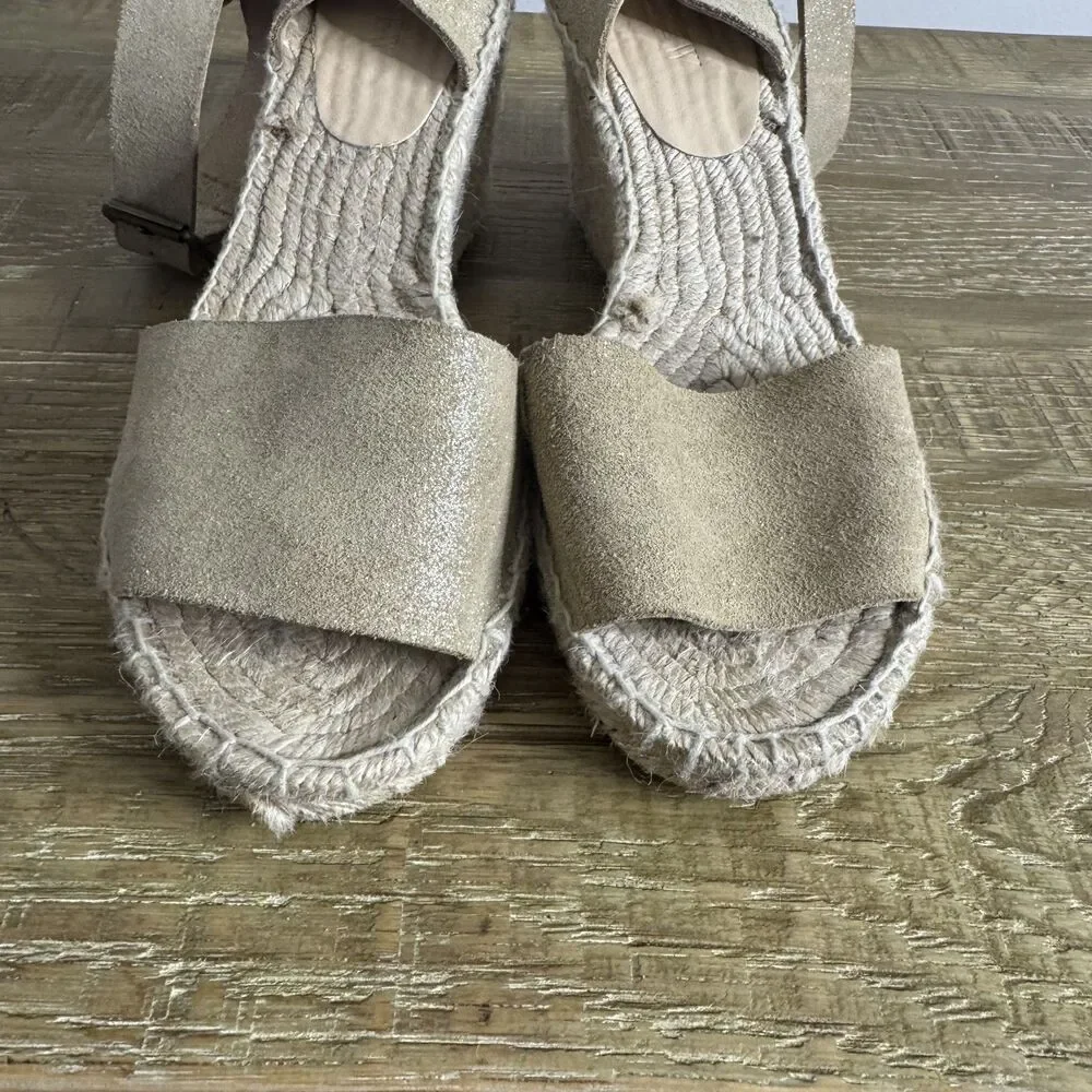 J Crew Corsica Espadrille wedge sandals gold leather size 9